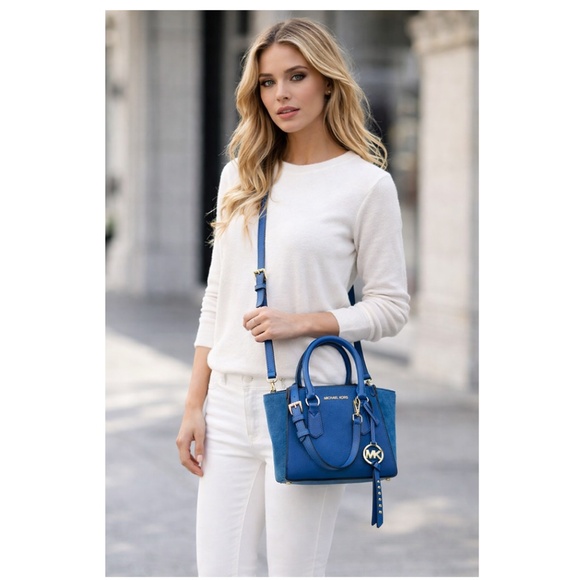 Michael Michael Kors Dark Chambray Pebbled Leather Small Kris Satchel (NWT)